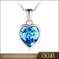 Wholesale custom fashion lady necklace jewelry unique heart blue sapphire crystal pendant charm necklace